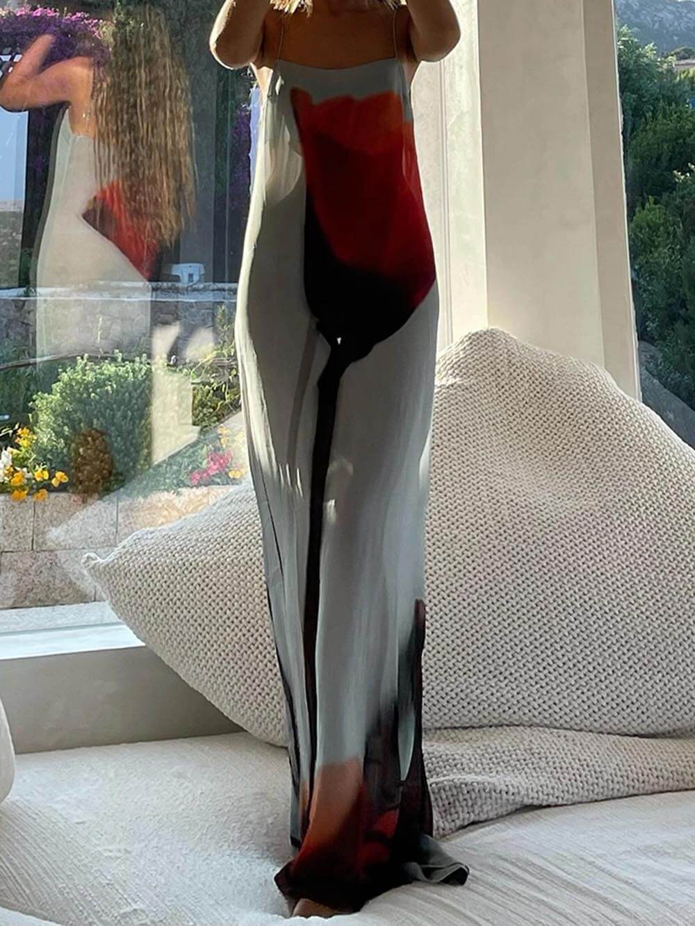 Abstract Tulip Print Vacation Slip H-Line Maxi Dress