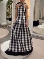 Classic Plaid Print Halter Neck Maxi Dress